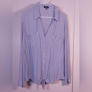 Jones New York Striped Blouse Size XXL Front Tie Top Preppy Collar Button Front